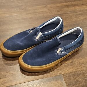Vans Men's Navy and Brown Slip-On Sneakers